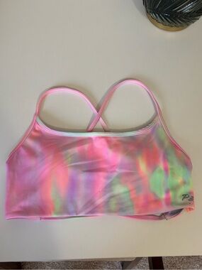 Peachy Athletic Aeris Sports Bra in Fantasy Pink Tie-Dye with Crisscross Straps